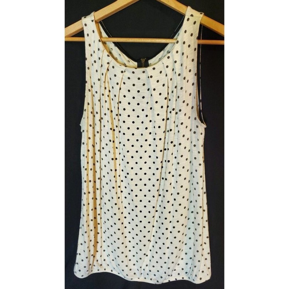 ANN Taylor LOFT Women Sz S Tank Top Shirt Blouse Beige & Black Elastic Polka Dot
